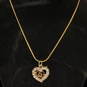 Gucci Gold Heart Necklace with Crystal Accents
